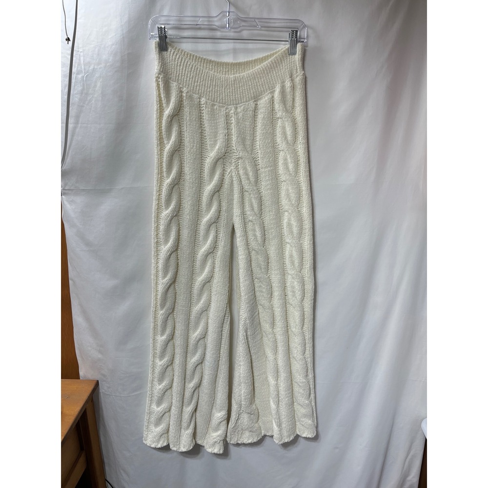 Free People Women Ivory Cable Knit Wide Leg Pants High Rise Cozy Loungewear XS/S - Picture 5 of 6
